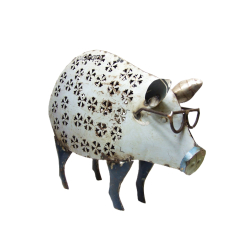 Świnka w Okularach Lampion Figurka metalowa z recyclingu